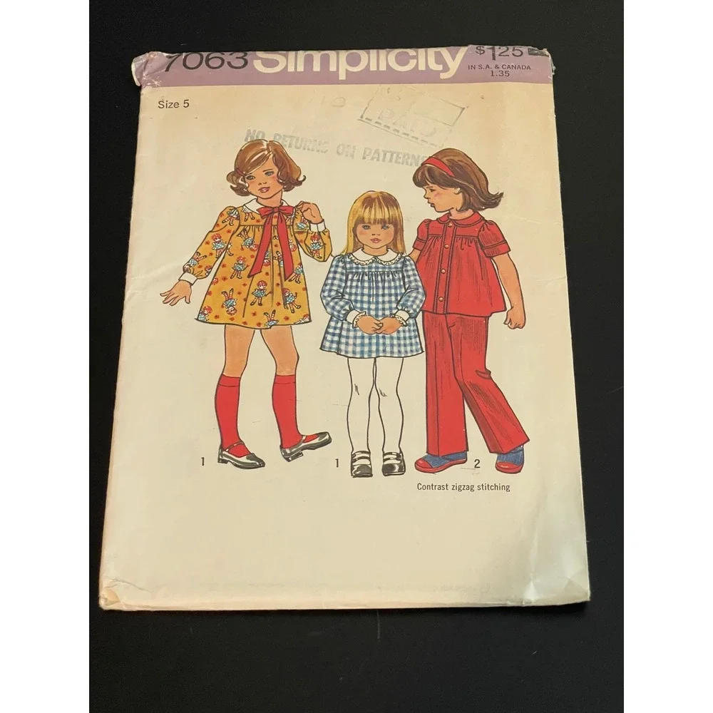 00602 - Simplicity 7063 Child Size 5 Dress Top Pants VTG Sewing Pattern UNCUT FF